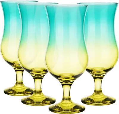 Produktbild von GLASMARK® türkis-gelbe Gläser 4-Set 420 ml Große (max. 470ml) 4 Stück Hurrikanstil Poco Grande Cocktail Hurricane Party Trinkglaswaren - Qualität