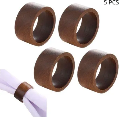 Image de Lot de 5 - porte-serviettes minimalistes en bois - porte-serviettes plats en bois - pour la table de salle à manger, les fêtes, les mariages - 5 × 2,5 cm