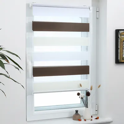 Produktbild von Grandekor Doppelrollo Klemmfix ohne Bohren 65x120cm Weiß-Beige-Braun lichtdurchlässig & verdunkelnd Duo Roll Klemmrollo für Fenster und Tür Fensterrollo Zebrarollo