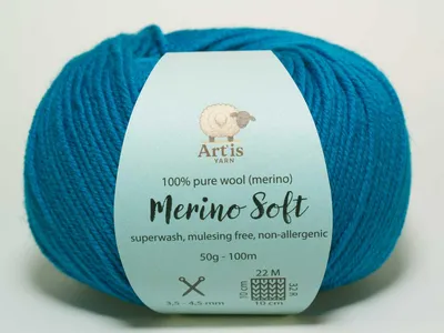 Image de Merino Soft Art'is Yarn 100 % Laine sans mulesing et superwash (50 g / 120 m) (19 turquoise)