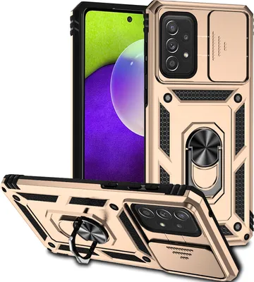 Image de Étui pour Samsung Galaxy A53 5G étui double couche avec couvercle coulissant pour appareil photo et anneau de support Or