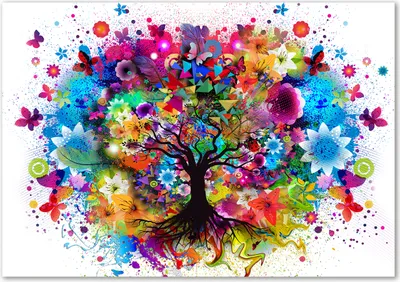 Produktbild von Tulup® Glas-Bild - 100 x 70 - Wandbild aus Glas - Wandkunst - Wandbild hinter gehärtetem Sicherheitsglas - Kunst: modern & klassisch - Bunter Baum - Mehrfarbig