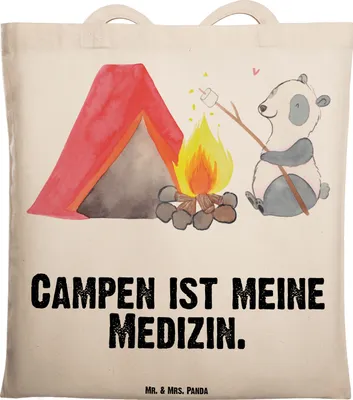 Produktbild von Mr. & Mrs. Panda Uni Tasche Panda Campen - Transparent - Geschenk, gehen, Jutebeutel, Camping, Beutel, Büchertasche, Tote Bag, Laptoptasche, Zelten, Campingplatz