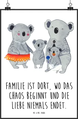 Produktbild von Mr. & Mrs. Panda Bild Koala Familie DIN A0 - Weiß - Geschenk, Kunstdruck, Kinder, drucke, Papa, Wandbild, Deko, Mama, Family, Muttertag, wanddeko