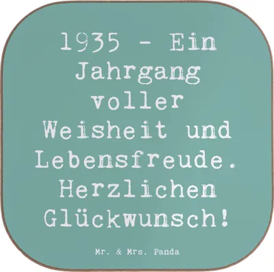 Produktbild von Mr. & Mrs. Panda Untersetzer Spruch 1935 Geburtstag - Meeresbrise - Geschenk, Holzuntersetzer, gläseruntersetzer, Nostalgie, Glückwunsch, Tassen, Getränkeuntersetzer