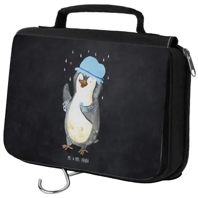 Produktbild von Mr. & Mrs. Panda Kulturtasche Pinguin Duschen - Kreidetafel - Geschenk, kulturtäschchen, Kulturbeutel, Motivation, Pinguine, hygienebeutel, Singen, kosmetiktäschchen