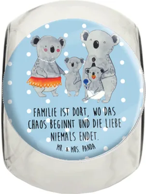Produktbild von Mr. & Mrs. Panda Süßigkeiten Glas Koala Familie XL 2000ml - Blau Pastell - Geschenk, Kaffeedose, Kinder, Bonboniere, Vorratsdose, Mama, Bruder, Family, schraubglas