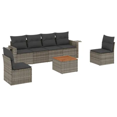 Produktbild von vidaXL 7-tlg. Garten-Sofagarnitur mit Kissen Grau Poly Rattan