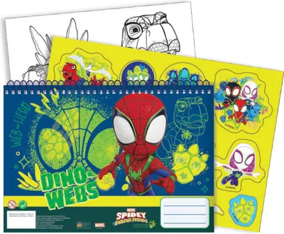 Productafbeelding van Spiderman Spidey Dino-Webs: A4 spiraalgebonden schetsboek met 40 bladzijden en stickers