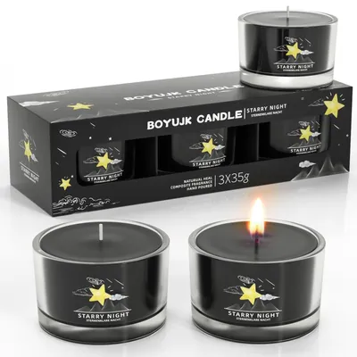 Image de Coffret cadeau de bougies parfumées pour femmes | 3 bougies dans des pots | Nuit étoilée, couleur noire