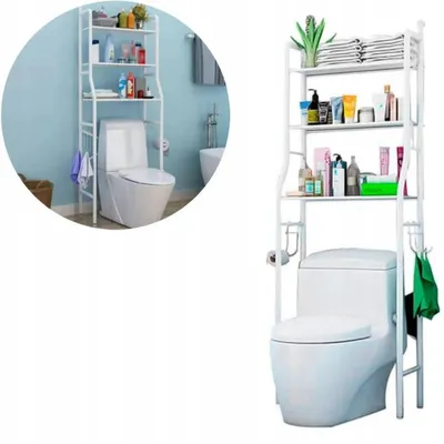 Image de Rangement salle de bain au-dessus toilettes blanc 3 tablettes, étagère sur pied facile à monter, pour accessoires et soins