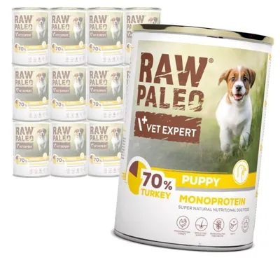 Zdjęcie produktu dla Vet Expert Raw Paleo Puppy Monoprotein Turkey 12x400g Mokra Karma Dla Szczeniąt z Indykiem