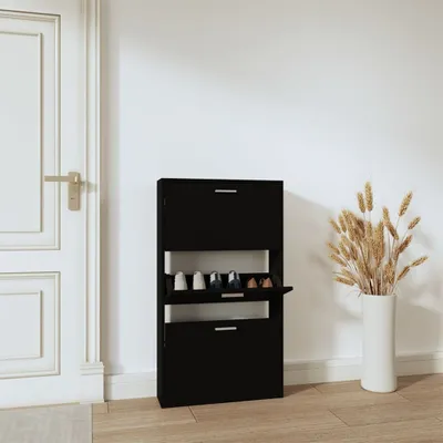 Zdjęcie produktu dla The Living Store Szafka na buty czarna 59x17x108 cm Materiał drewnopochodny