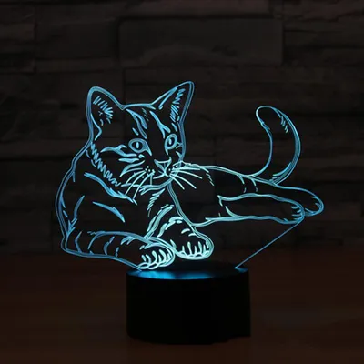 Obrázek produktu pro 3D vizuální lampa měnící barvu LED dotykové noční světlo Kitten Design