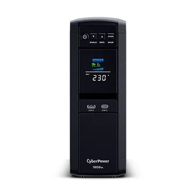 Produktbild von CyberPower CP1600EPFCLCD Line-Interactive USV 1600VA/1000W Reine Sinuswelle, AVR, LCD, USB (HID), DB9, RJ45 Lan Protection, Ausgang (6) Schuko, Expansion Port für opt. Netzwerkkomunikation, USB A+C Ladegerät, Line-Interaktiv, 1,6 kVA, 1000 W, Reiner Sinus, 169 V, 271 V