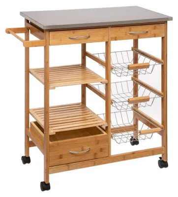 Produktbild von Küchenwagen mit Rollen, Servierwagen aus Bambus, 37 x 76 x 86 cm