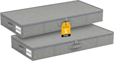 Set von 2 Aufbewahrungsboxen für unter das Bett, faltbare Aufbewahrungsboxen, 12 cm hoch, ideal für Kleidung und Decken, mit