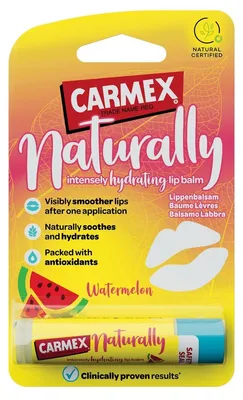 Produktbild von CARMEX Naturally Stick Watermelon, Lippenbalsam, Transparent, Frauen, Universal, Feuchtigkeitsspendend, Beruhigend, Petrolatum, Lanolin, Cera Alba, Cetyl Esters, Theobroma, Cacao Seed Butter, Ethylhexyl...