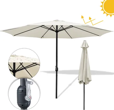 Immagine prodotto di Wolketon 3m-3.5m ombrellone da mercato con manovella UV40+ ombrellone da esterno patio giardino ombrellone, beige, 3.5m
