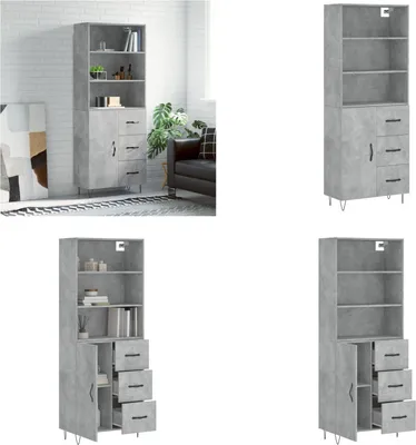 Image de vidaXL Highboard gris béton 69,5x34x180 cm Bois composite - Highboard - Buffet - Armoire