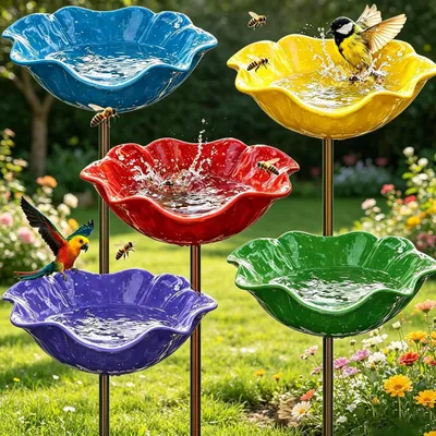 Produktbild von Vogeltränke für stehende Vögel, 5 Stück Vogelfutterstation, Metallschale für Vögel, Vogelbad, Gartendekoration, Vogelfutterspender für draußen, Garten