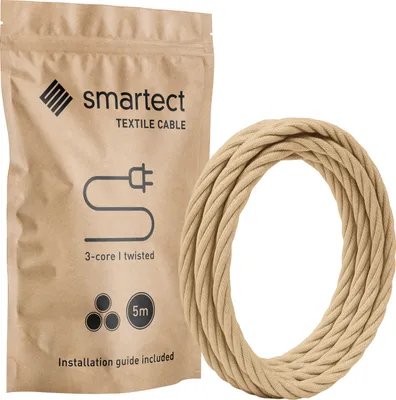 Produktbild von Textilkabel 5 m Hellbraun 3 adrig gedreht Lampenkabel Stoffkabel Stromkabel