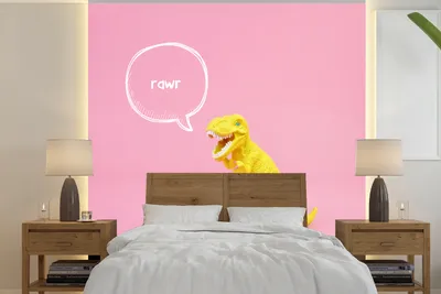 Produktbild von MuchoWow® Fototapete für Wohnzimmer oder Schlafzimmer Wandtapete Vinyl Motivtapete Dinosaurier - Gelb - Zitate - 300x300 cm - Wanddekoration