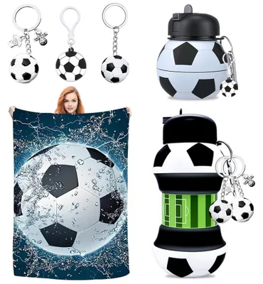 Produktbild von Fußball-Trinkflaschen-Set, 550 ml, mit Schlüsselanhängern und Handtuch