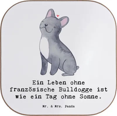 Produktbild von Mr. & Mrs. Panda Flaschenuntersetzer Französische Bulldogge - Weiß - Geschenk, Bulldoggen Fans, Untersetzer Gläser, Hunde, Tischschoner, Holzuntersetzer, Hunderasse, für