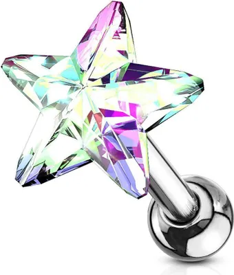 Produktbild von Helix & Tragus Ohr Piercing „Kristall Stern“ Aurora Borealis