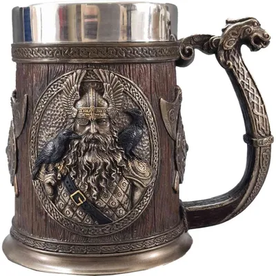 Produktbild von Krug germ. Götter "Thor und Odin" mit Drakargriff brz-col. 500ml Einsatz entneh.