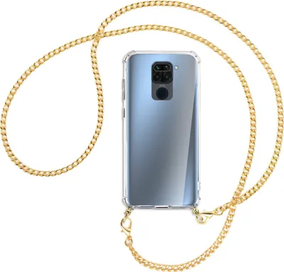 Produktbild von Handykette Backcover-Schutzhülle mit Band (Metall goldfarben) für Xiaomi Redmi Note 9 / 10X 4G - goldfarbene Kette