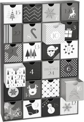 Productafbeelding van De BRUBAKER adventskalender om zelf te vullen - Zwart-wit Kerst - Een zelfgemaakte kerstkalender met 24 vakjes voor cadeaubonnen, snoepjes en andere verrassingen