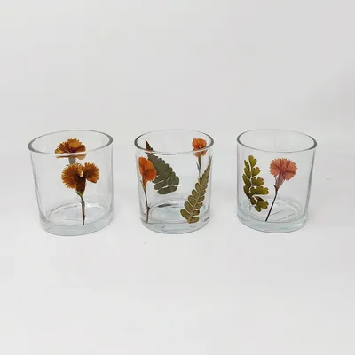 Produktbild von 3er Set Teelichthalter, Windlichter TROCKENBLUMEN H. 8cm Glas Formano WA
