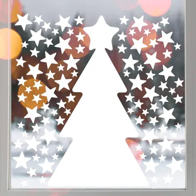 Produktbild von Fensteraufkleber für Weihnachten, Sterne und Tannenbaum, 59 Teile