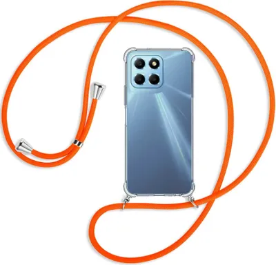 Produktbild von Handykette Backcover-Schutzhülle mit Band (Metall silberfarben) für Honor X8 5G (VNE-N41, 6.5'') - neonorange