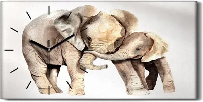 Produktbild von Wohnzimmer-Bild Leinwand Uhr Quarz 60x30 Tiere Afrikanischer Elefant Skizze - schwarze Hände