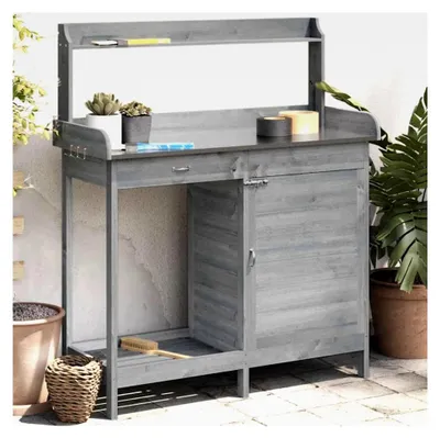 Produktbild von Pflanztisch mit Schrank Grau 110,5x45x124,5 cm aus Massivholz Tanne