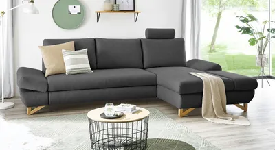 Produktbild von Ecksofa "Skalm" in grau Velours Wohnzimmer Sofa 284 cm