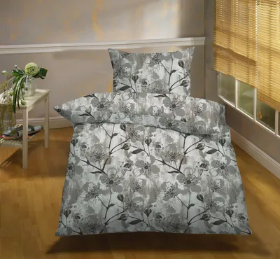 Produktbild von Casa Colori Renforcé Bettwäsche Anthrazit Grau mit Blüten - 135x200 cm, 2-teilig
