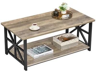 Produktbild von Couchtisch Beistelltisch Wohnzimmertisch - 100 x 52 x 47,5 cm - 2 Ebenen - Grau - Für Wohnzimmer und Büro