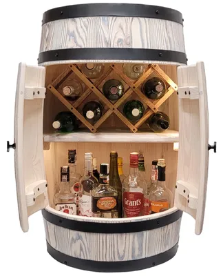 Immagine prodotto di Bar a forma di botte con illuminazione a LED, in legno spazzolato e con lettino ribaltabile 80x50 cm