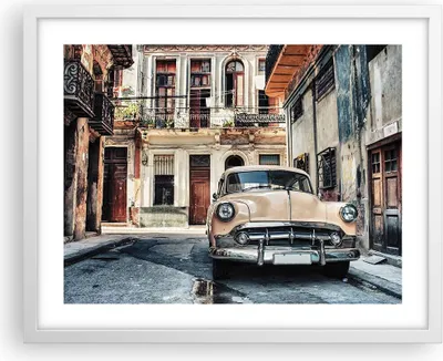 Produktbild von Gerahmtes Poster - Weißer Rahmen - Kubanisch Auto Mietshäuser - 50x40 cm - Wand Bild - Wanddeko - Wandbilder - Kunstposter - Wandposter - Bilderrahmen - Bilder - Kunstdruck - P2WAA50x40-4413