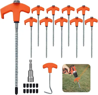 Produktbild von 10 Stück Zeltheringe, Zelt-Heringe, Heringe Erdnägel Stabil für Camping, Zelt Zubehör, Camping Heringe Schrauben, für harten Boden,Wald, Wiesen, Gras