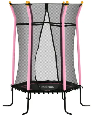Zdjęcie produktu dla Trampolina dla dzieci, średnica 163,5 cm, z siatką | Kolor: czarno-różowy | Wymiary: 163,5 x 163,5 x 190 cm