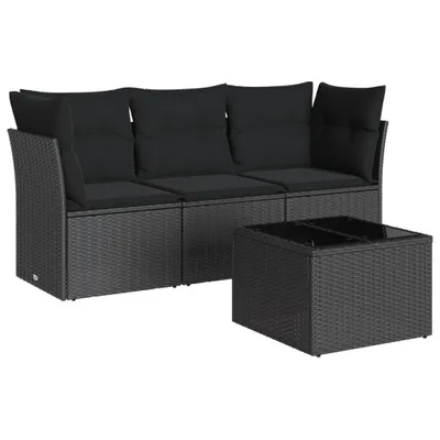 Obrázok produktu pre vidaXL 4-dielna záhradná sedacia súprava s vankúšmi Black Poly Rattan