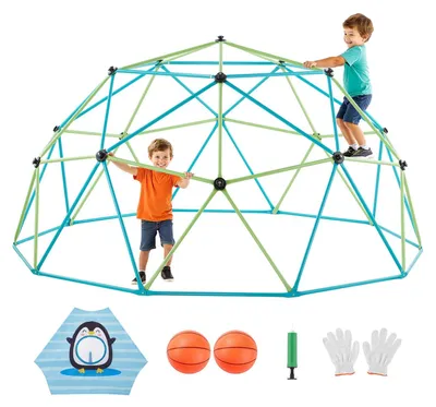 Produktbild von VEVOR Kletterdome, 305cm geometrischer Kletterdome, 453kg belastbarer Dschungelspielplatz mit 2 Basketballen & Oktopusnetz, einfach zu montierendes Outdoor-Klettergerät für Kinder von 3 bis 10 Jahren, 305 cm-b, Basketball+Luftpumpe+Oktopusnetz-a