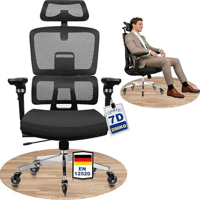 Imagen del producto de Silla de oficina ergonómica, capacidad de 200 kg, reposabrazos ajustables en 7 direcciones, respaldo ajustable