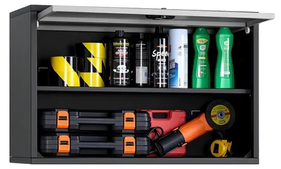Image de VEVOR Armoire suspendue atelier, 770x305x500 mm, armoire à outils avec porte relevable & étagère, capacité de charge 108,86 kg, armoire murale suspendue, convient pour garage, cave, cuisine, entrepôt, montage nécessaire