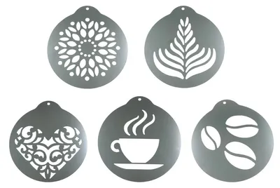 Kaffee-Dekorationsschablonen, 5 Stück, Edelstahl, 9,1 x 8,5 cm